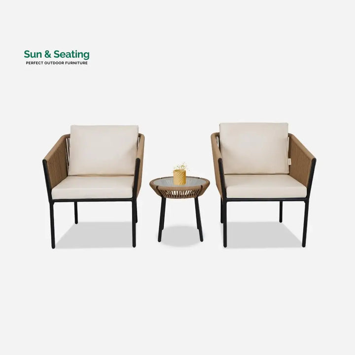 Mariposa Outdoor Rope Patio Set with Glass Top Table Patio Set