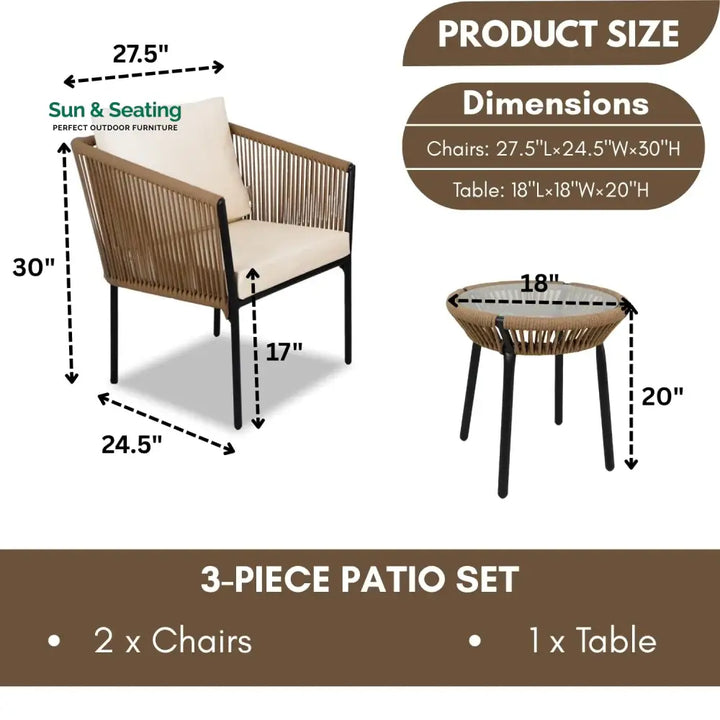 Mariposa Outdoor Rope Patio Set with Glass Top Table Patio Set