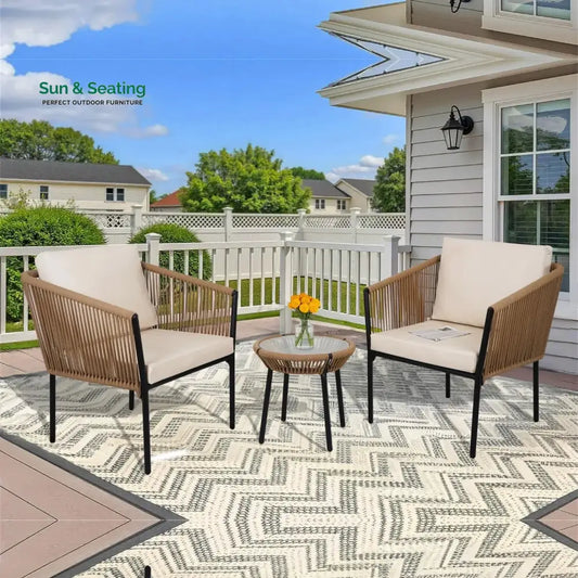 Mariposa Outdoor Rope Patio Set with Glass Top Table Patio Set