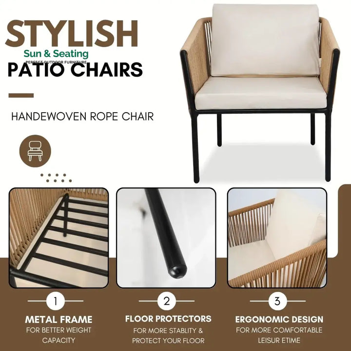 Mariposa Outdoor Rope Patio Set with Glass Top Table Patio Set