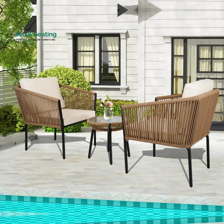 Mariposa Outdoor Rope Patio Set with Glass Top Table Patio Set