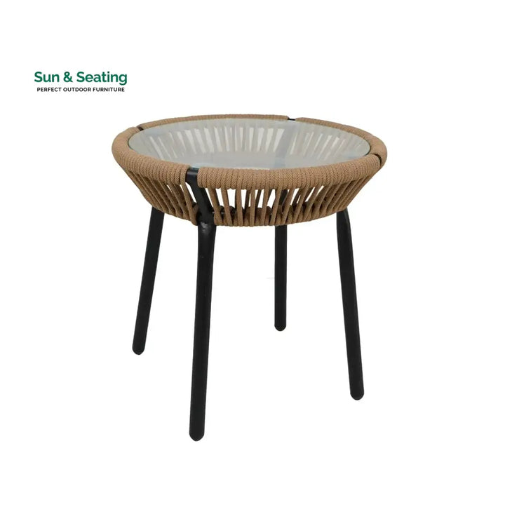Mariposa Outdoor Rope Patio Set with Glass Top Table Patio Set