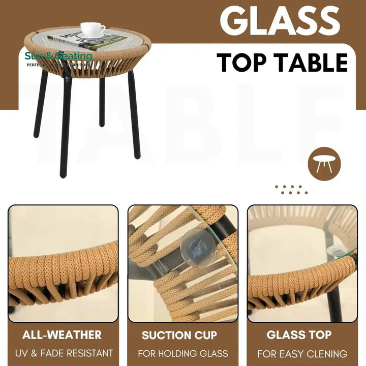 Mariposa Outdoor Rope Patio Set with Glass Top Table Patio Set