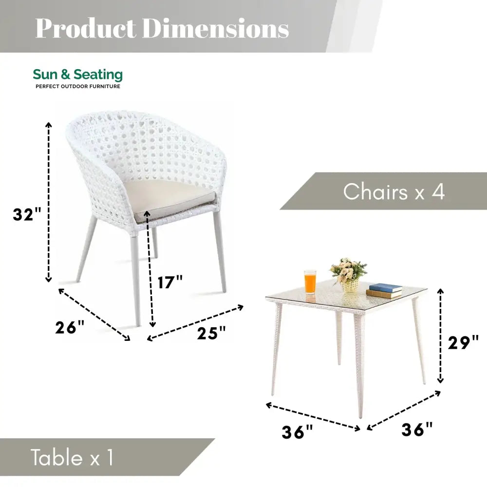Marisol 5-Piece Outdoor Patio Dining Set With Wicker Chairs &amp; Glass-Top Table Sofa Set