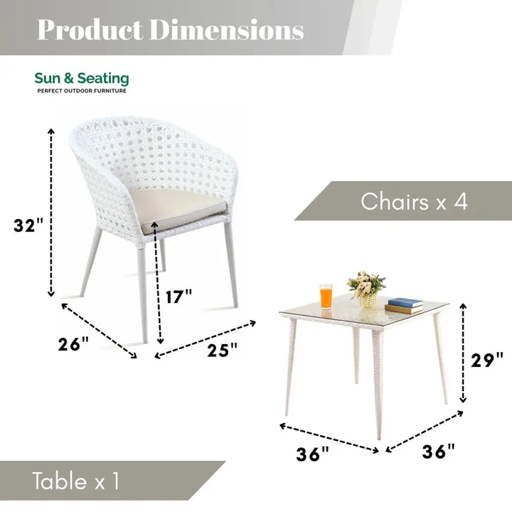 Marisol 5-Piece Outdoor Patio Dining Set With Wicker Chairs &amp; Glass-Top Table Sofa Set