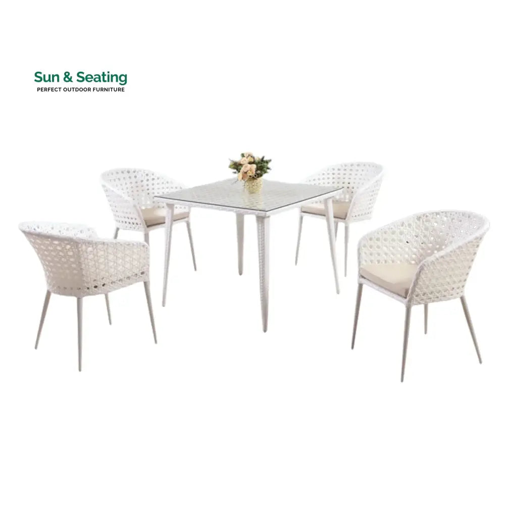 Marisol 5-Piece Outdoor Patio Dining Set With Wicker Chairs &amp; Glass-Top Table Sofa Set