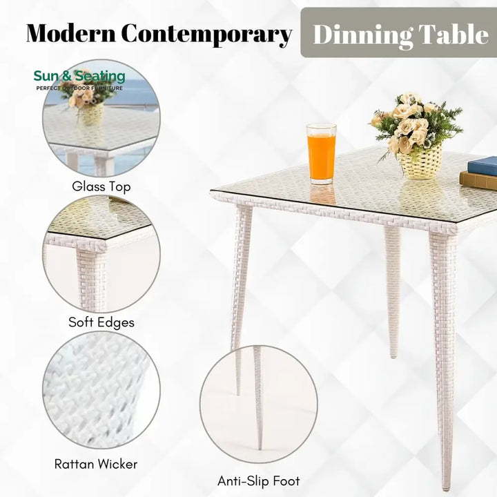Marisol 5-Piece Outdoor Patio Dining Set With Wicker Chairs &amp; Glass-Top Table Sofa Set
