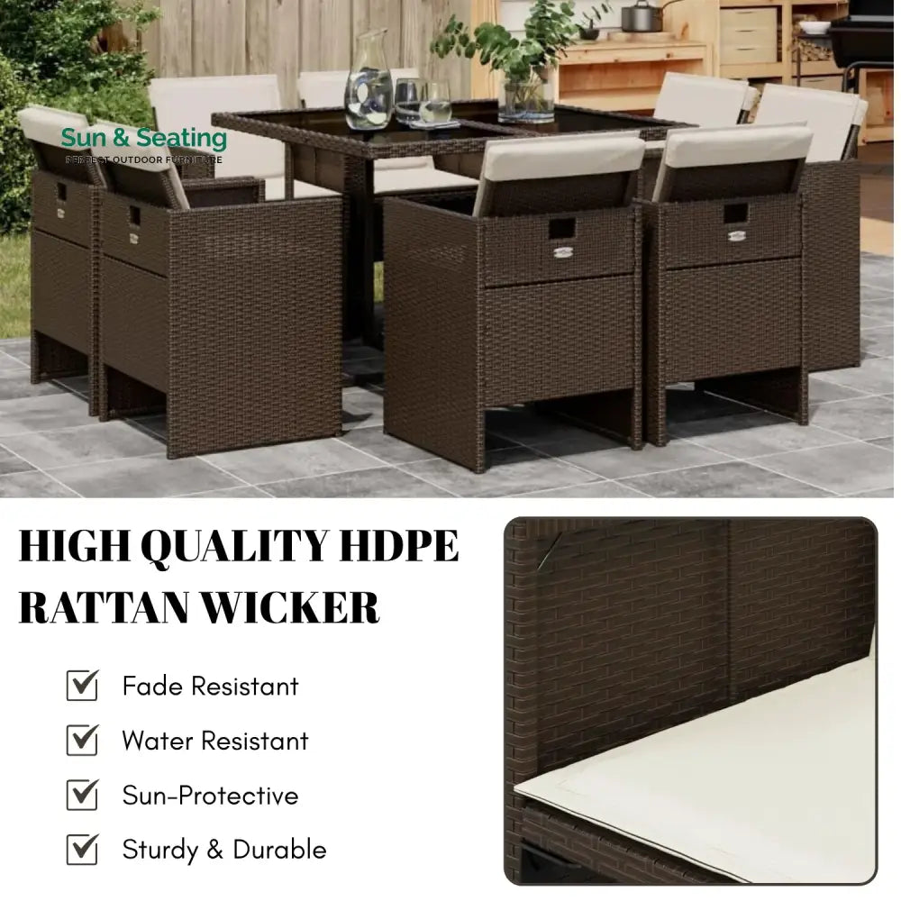 Marit Outdoor Rattan Wicker Dinning Set 9-Piece Dining Set