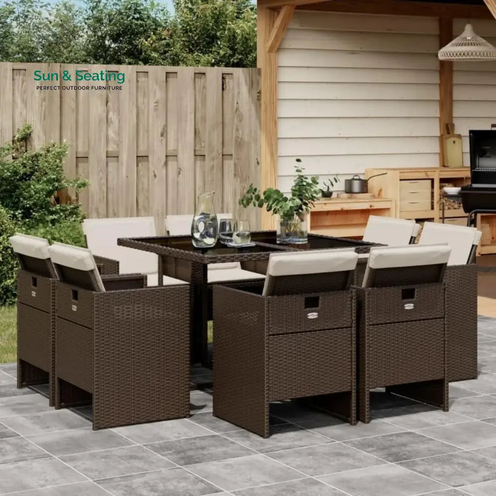 Marit Outdoor Rattan Wicker Dinning Set 9-Piece Dining Set