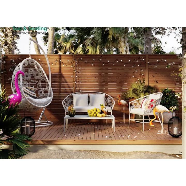 Marsh Outdoor Sofa Set 2 Seater 1 Single Seater and 1 Center Table Set (White) Sofa Sets