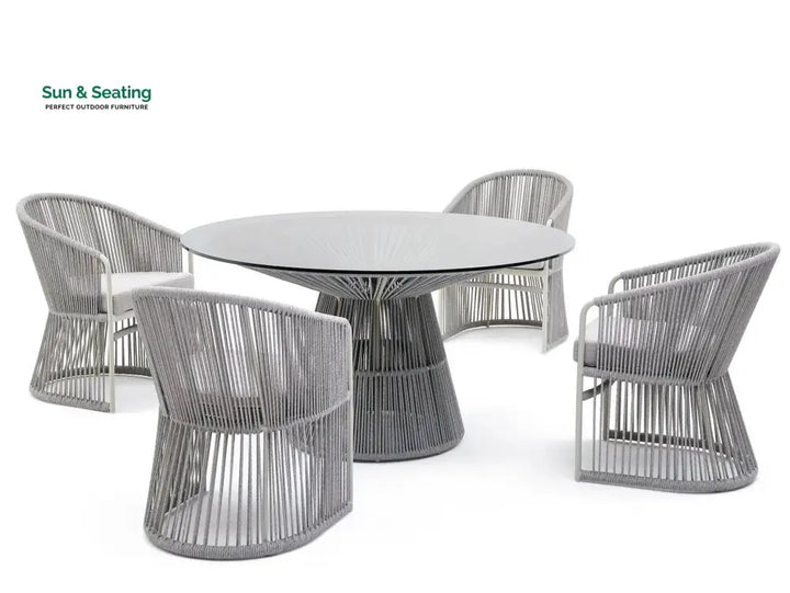 Mash Outdoor Patio Seating Set 4 Chairs and 1 Table Set (Grey) Braided &amp; Rope Coffee Table Sets