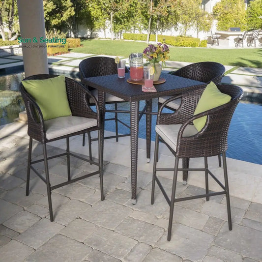 Maso Outdoor Patio Bar Sets 4 Chairs and 1 Table (Brown) Bar Sets
