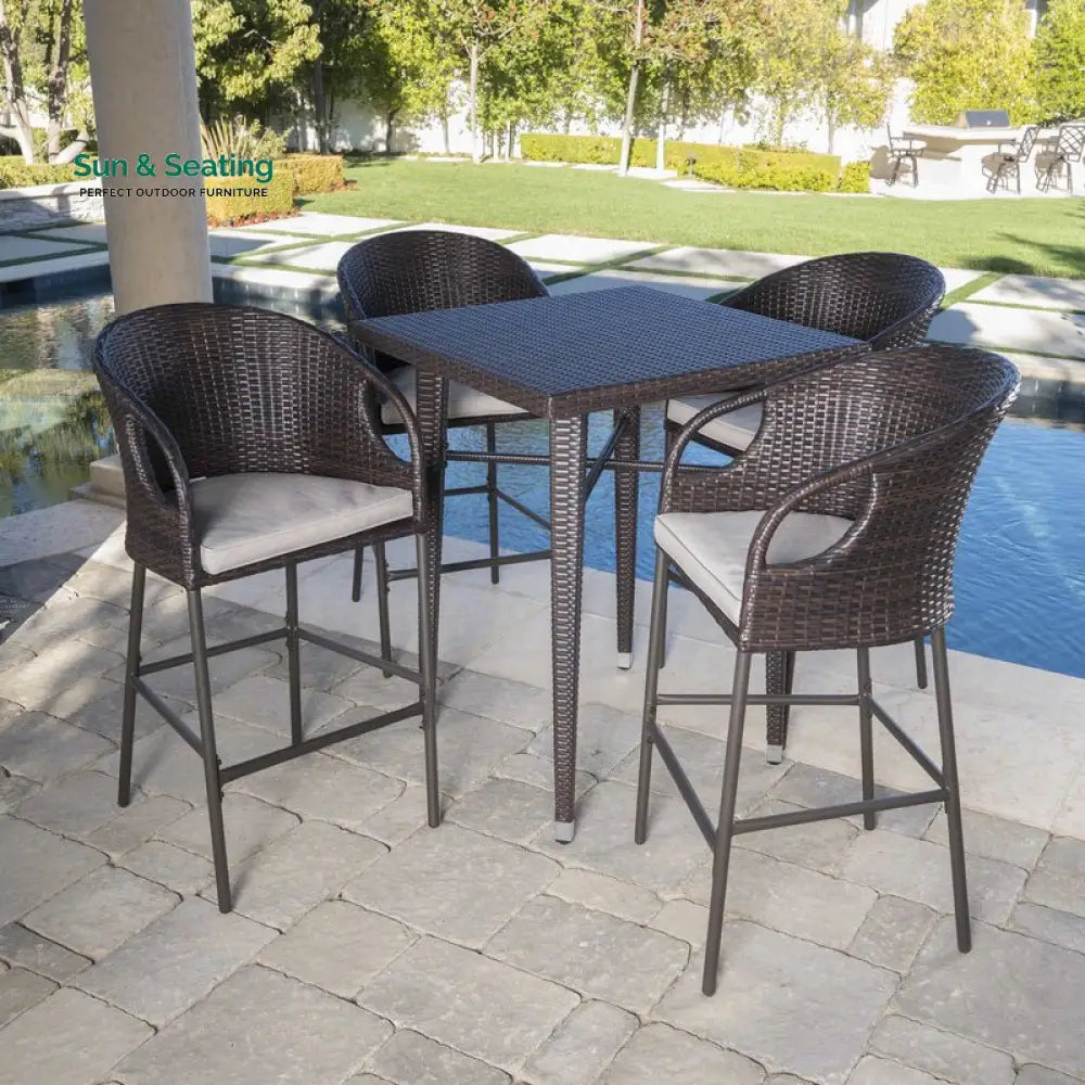 Maso Outdoor Patio Bar Sets 4 Chairs and 1 Table (Brown) Bar Sets