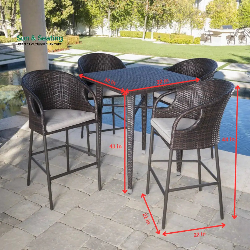 Maso Outdoor Patio Bar Sets 4 Chairs and 1 Table (Brown) Bar Sets
