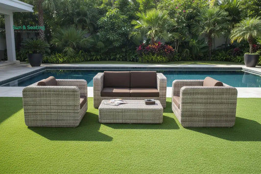 Maso Outdoor Sofa Set 2 Seater + 2 Single seater with 1 Central Table (Seashell) Sofa Sets