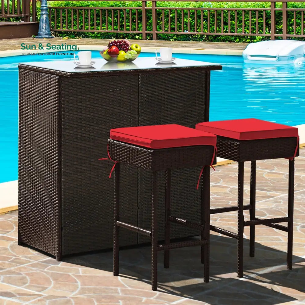 Massimo Outdoor Patio Bar Sets 2 Stools and 1 Table (Dark Brown) Bar Sets