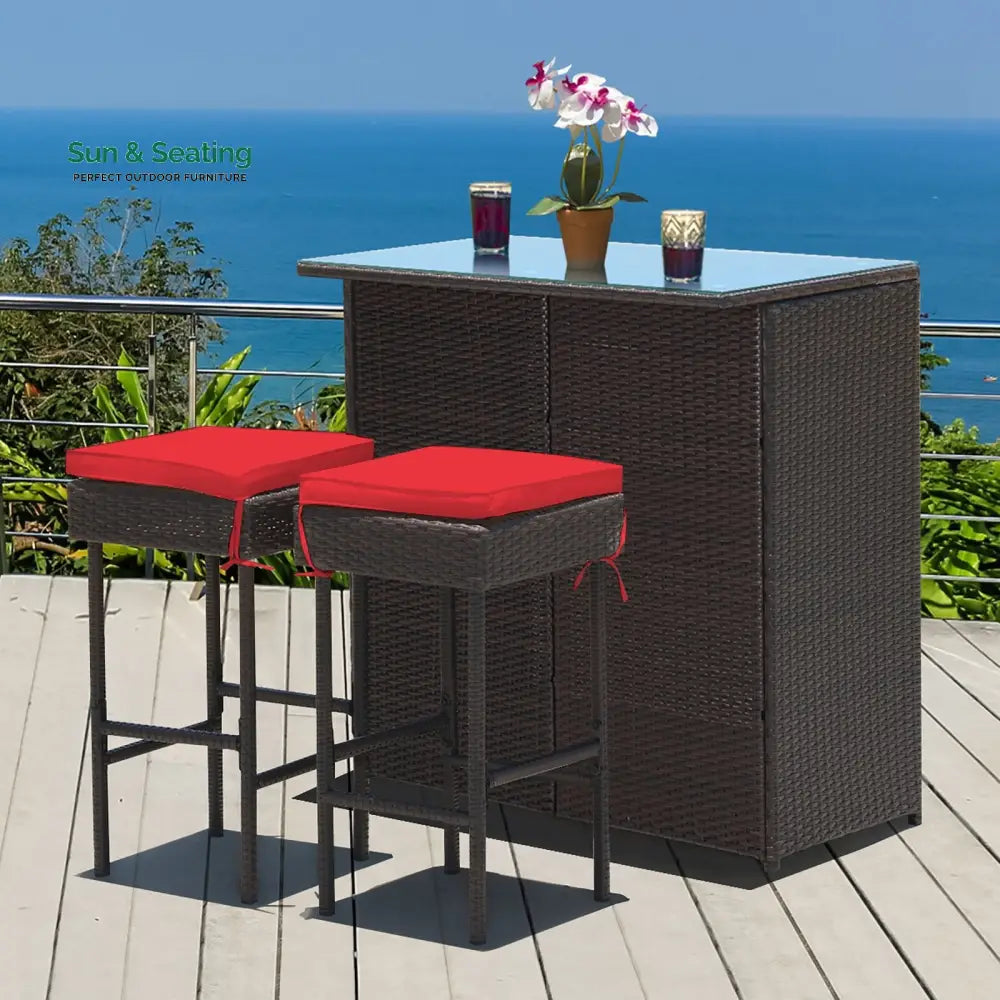 Massimo Outdoor Patio Bar Sets 2 Stools and 1 Table (Dark Brown) Bar Sets