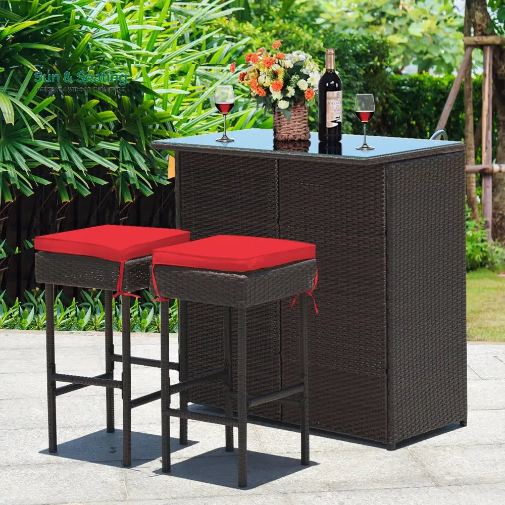 Massimo Outdoor Patio Bar Sets 2 Stools and 1 Table (Dark Brown) Red Bar Sets