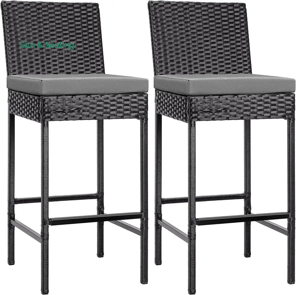 Mazzanti Outdoor Patio Bar Chair 2 Chairs For Balcony (Black) Bar Sets