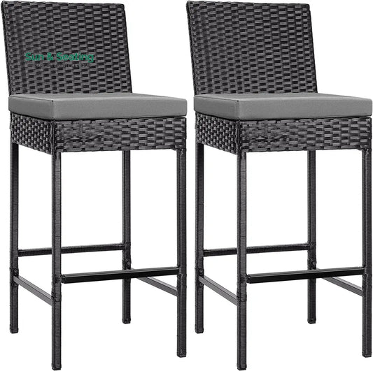 Mazzanti Outdoor Patio Bar Chair 2 Chairs For Balcony (Black) Bar Sets