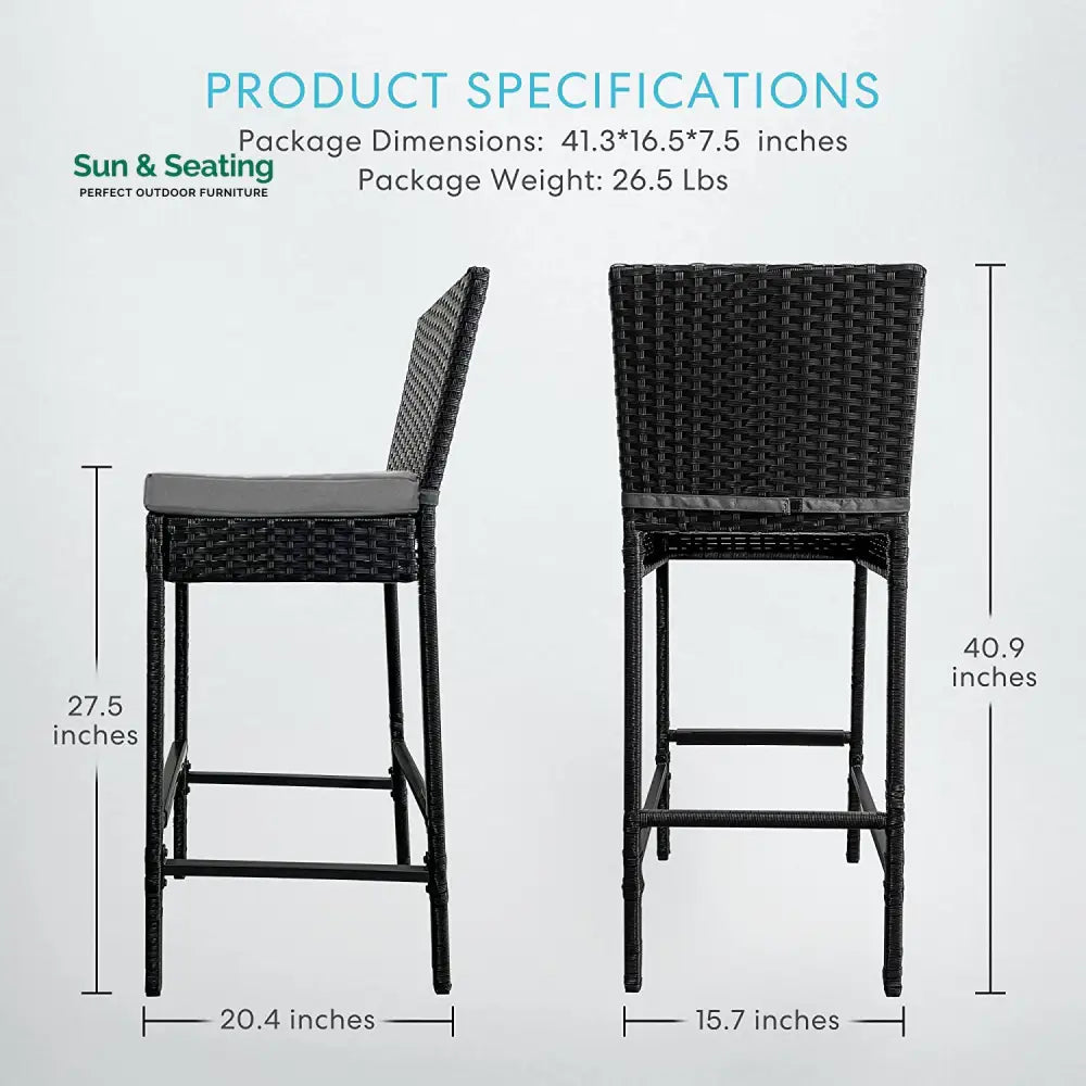Mazzanti Outdoor Patio Bar Chair 2 Chairs For Balcony (Black) Bar Sets