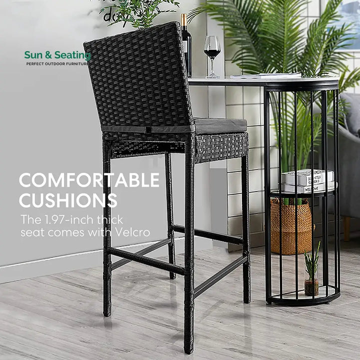 Mazzanti Outdoor Patio Bar Chair 2 Chairs For Balcony (Black) Bar Sets