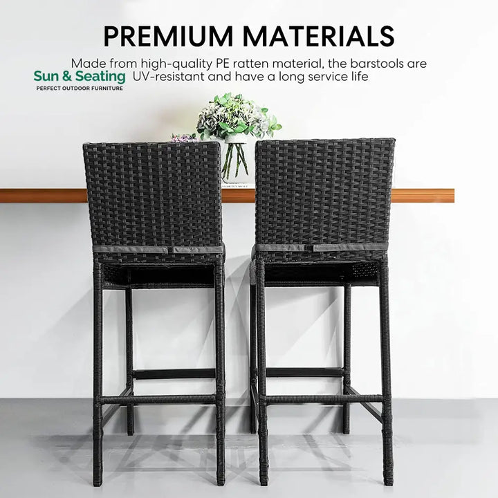 Mazzanti Outdoor Patio Bar Chair 2 Chairs For Balcony (Black) Bar Sets