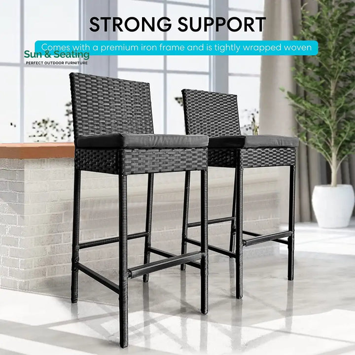Mazzanti Outdoor Patio Bar Chair 2 Chairs For Balcony (Black) Bar Sets
