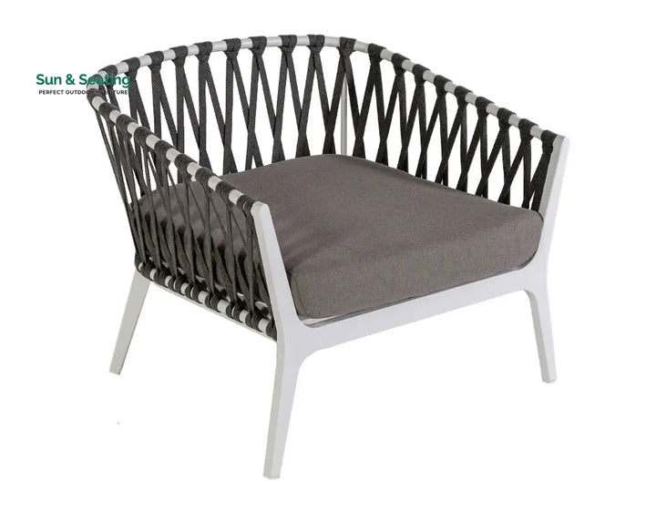 Mazzanti Outdoor Sofa Set 2 Seater 2 Single seater and 1 Center Table (White + Brown) Braided &amp; Rope Sofa Sets