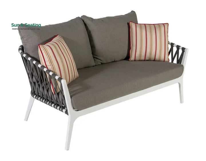 Mazzanti Outdoor Sofa Set 2 Seater 2 Single seater and 1 Center Table (White + Brown) Braided &amp; Rope Sofa Sets