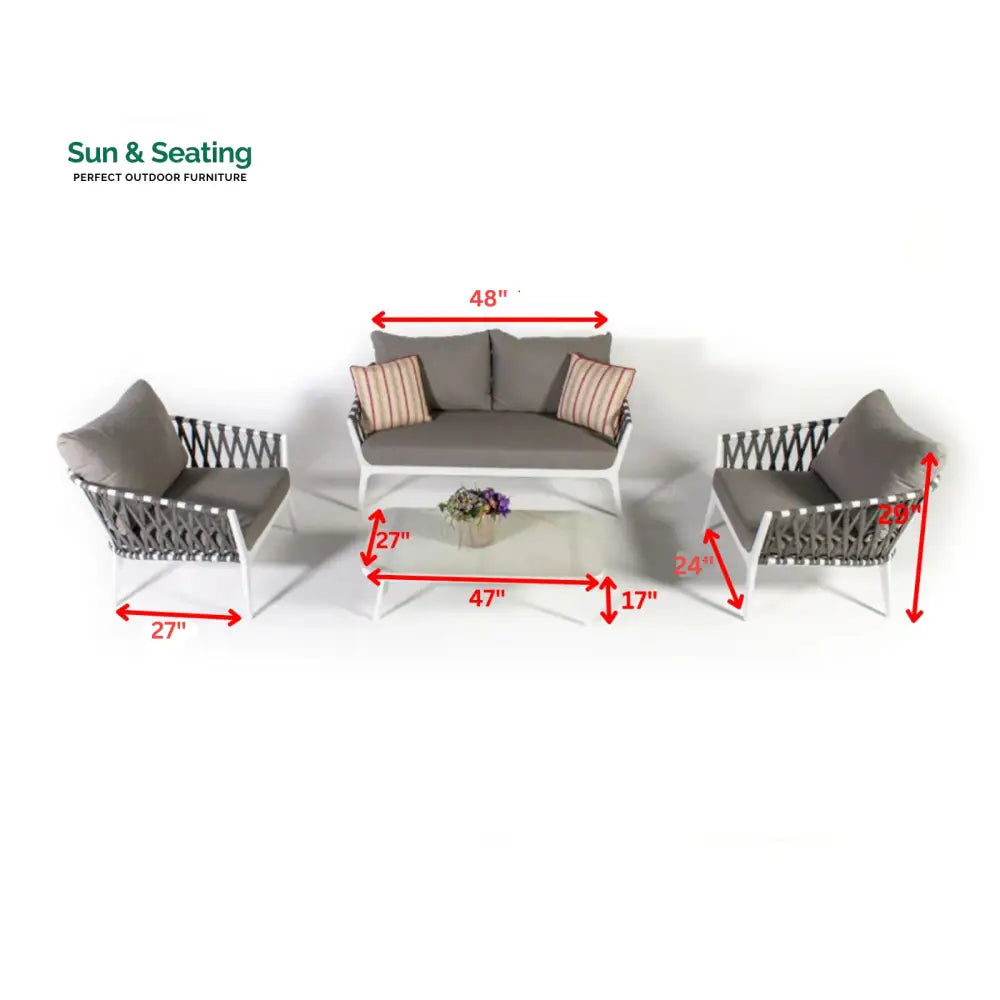 Mazzanti Outdoor Sofa Set 2 Seater 2 Single seater and 1 Center Table (White + Brown) Braided &amp; Rope Sofa Sets