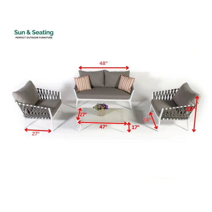 Mazzanti Outdoor Sofa Set 2 Seater 2 Single seater and 1 Center Table (White + Brown) Braided &amp; Rope Sofa Sets