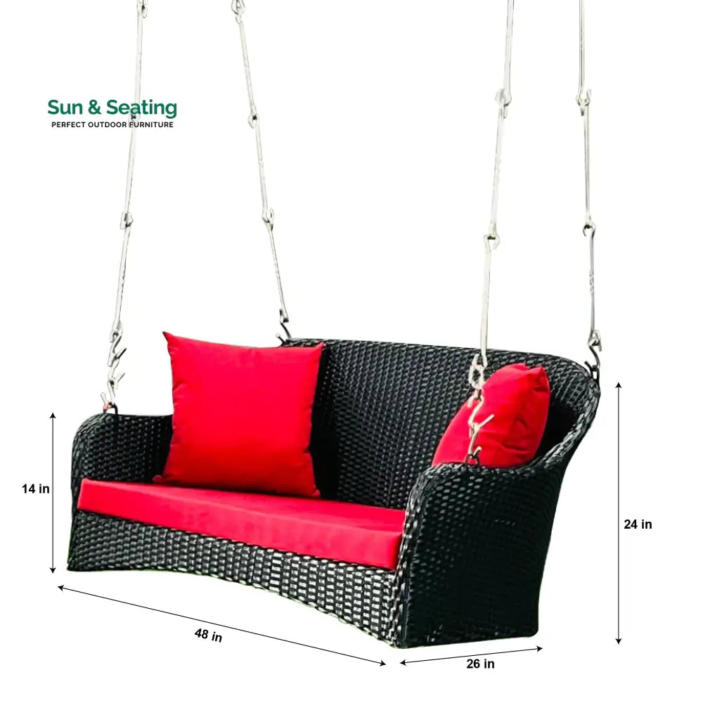 Mcdaniel Double Seater Hanging Swing Without Stand For Balcony Garden Swing (Black + Red) Swings