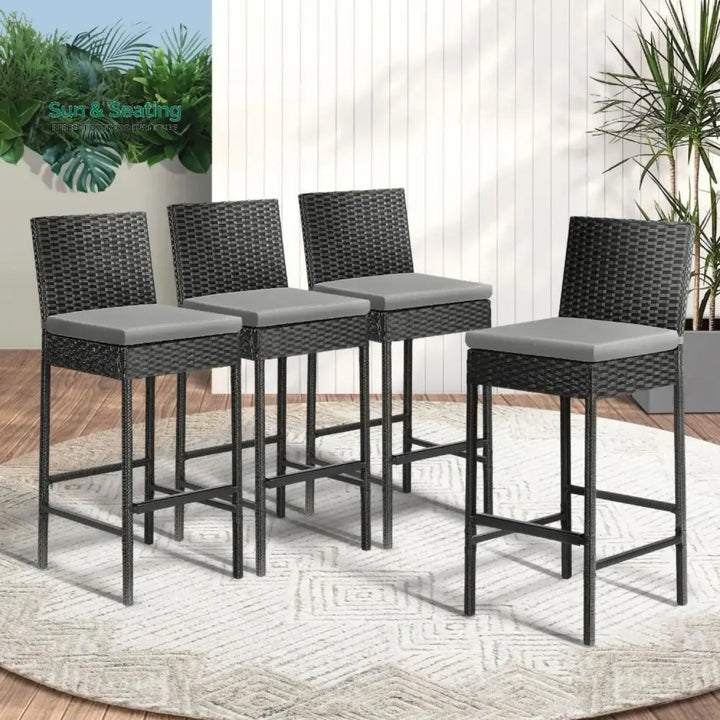 Mei 4-Piece Outdoor Rattan Wicker Bar Chairs Bar Chairs