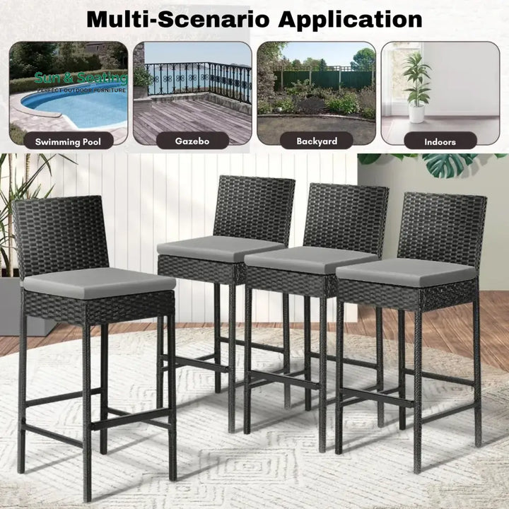 Mei 4-Piece Outdoor Rattan Wicker Bar Chairs Bar Chairs