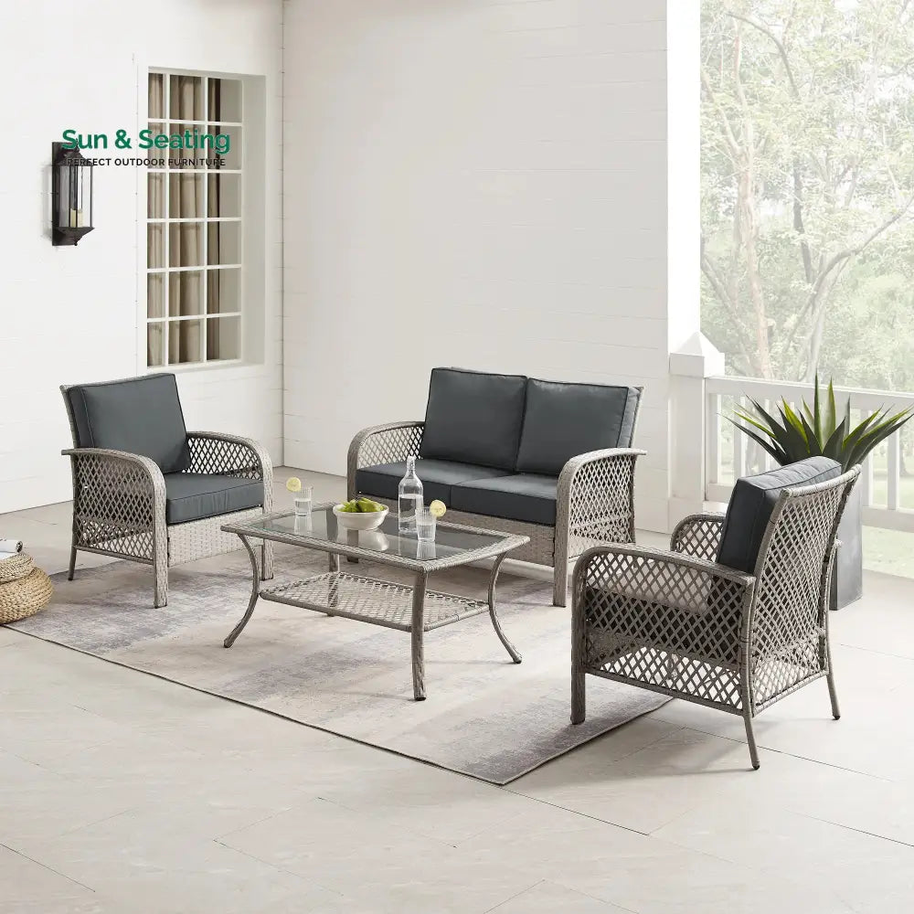 Meier Outdoor Sofa Set 2 Seater 2 Single seater and 1 Center Table (Grey) Sofa Sets