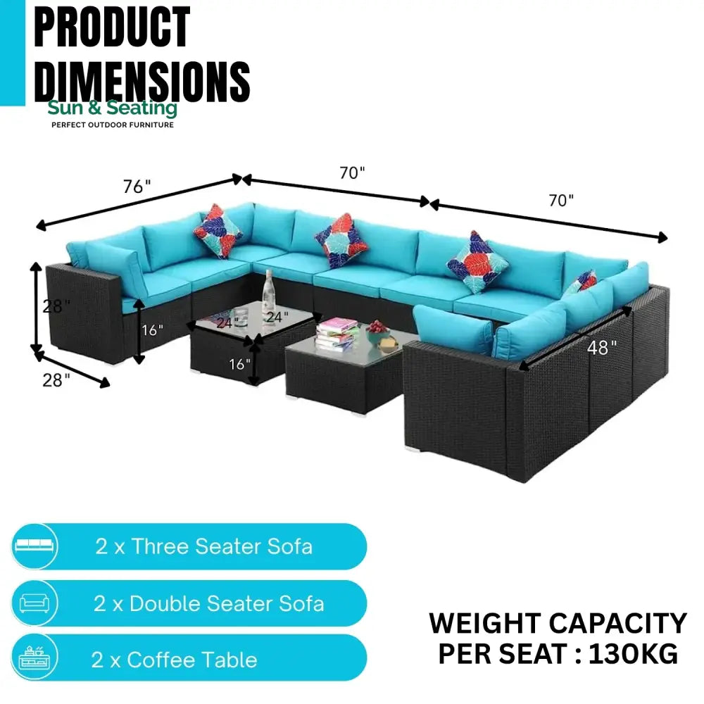Meili 6-Piece Outdoor Wicker Sofa Set (Black/Sky-Blue) Sofa Set