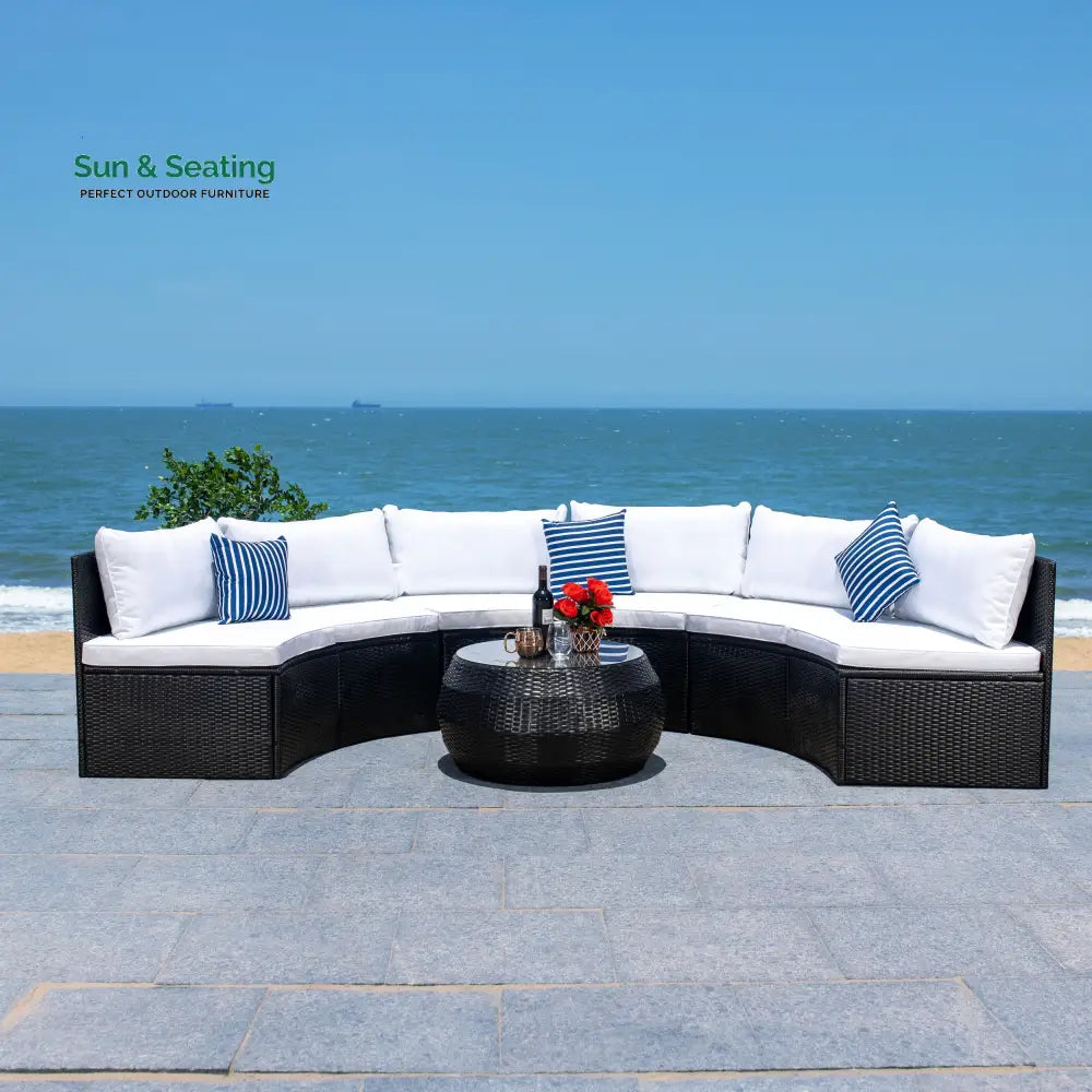 Melchiorre Outdoor Sofa Set 6 Seater and 1 Center Table (Black + white) Sofa Sets