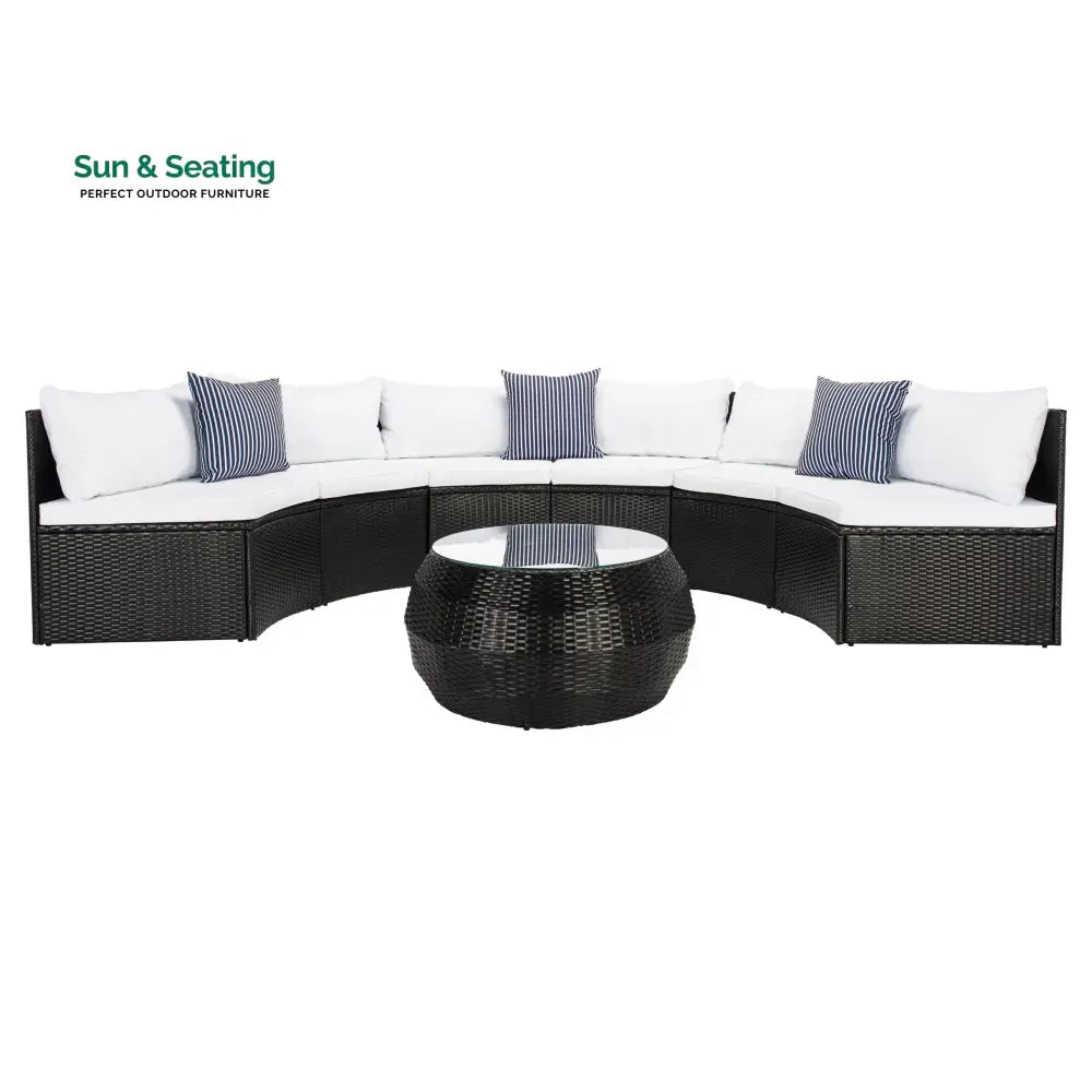 Melchiorre Outdoor Sofa Set 6 Seater and 1 Center Table (Black + white) Sofa Sets