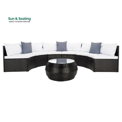 Melchiorre Outdoor Sofa Set 6 Seater and 1 Center Table (Black + white) Sofa Sets