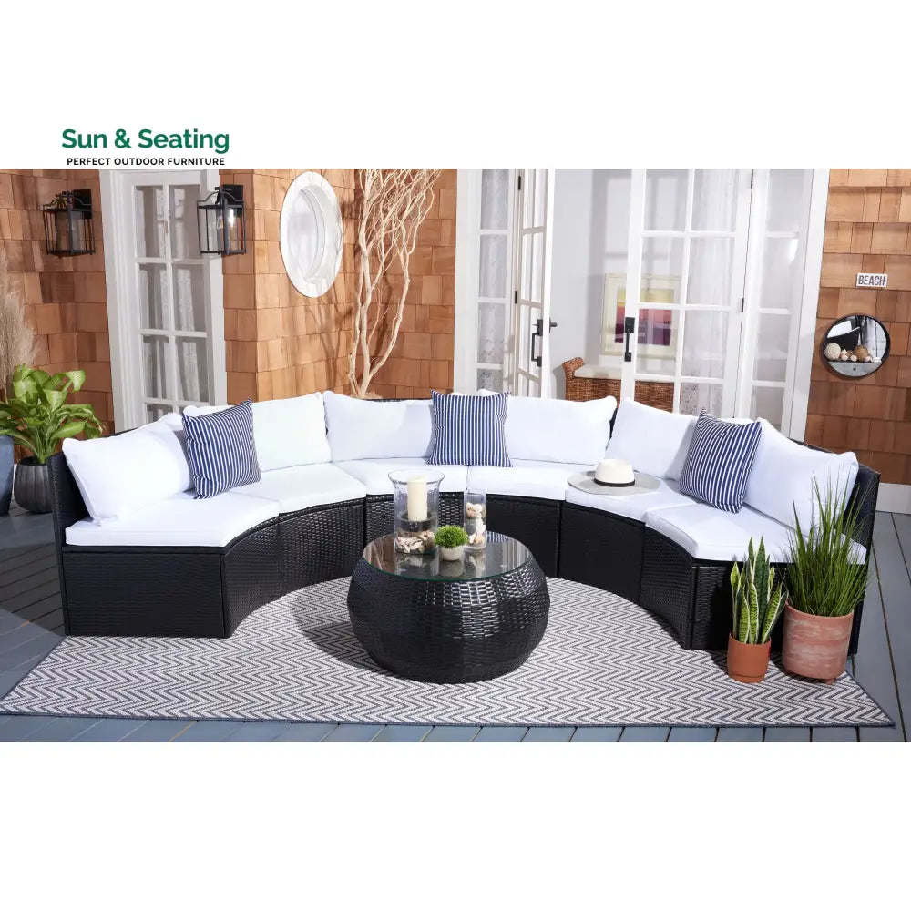 Melchiorre Outdoor Sofa Set 6 Seater and 1 Center Table (Black + white) Sofa Sets