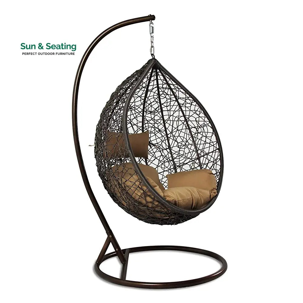 Mele Single Seater Hanging Swing With Stand For Balcony Garden Swing (Black) Swings