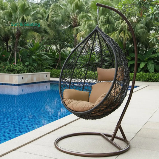 Mele Single Seater Hanging Swing With Stand For Balcony Garden Swing (Black) Swings