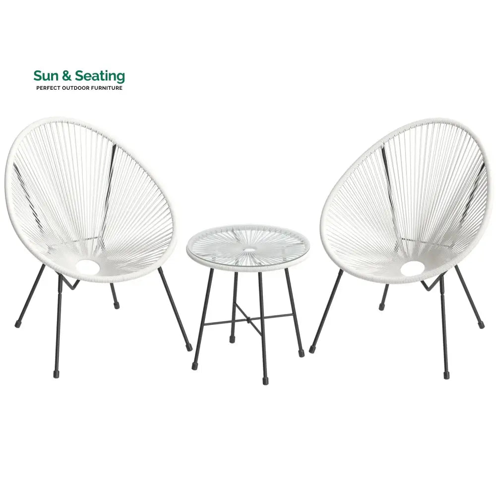 Ment Outdoor Patio Seating Set 2 Chairs and 1 Table Set (White) Coffee Table Sets