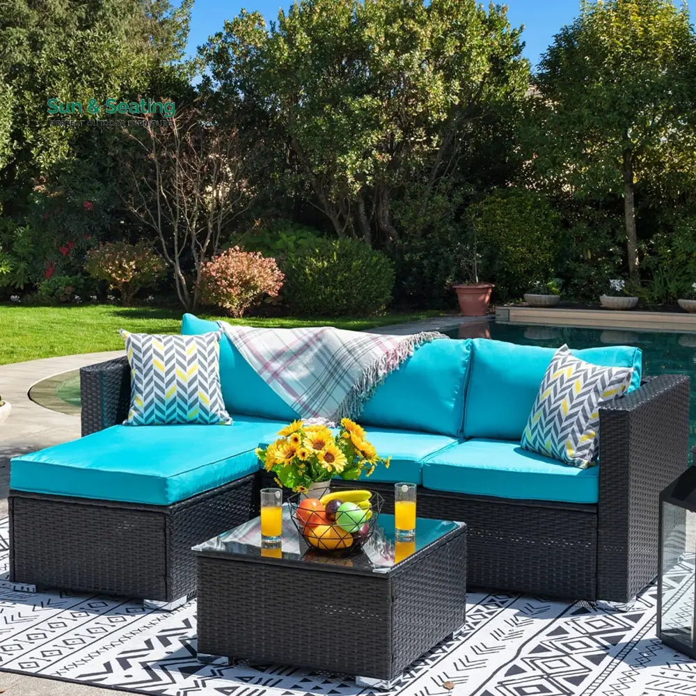 Ment Outdoor Sofa Set 4 Seater and 1 Center Table Set (Black) Aqua Blue Sofa Sets