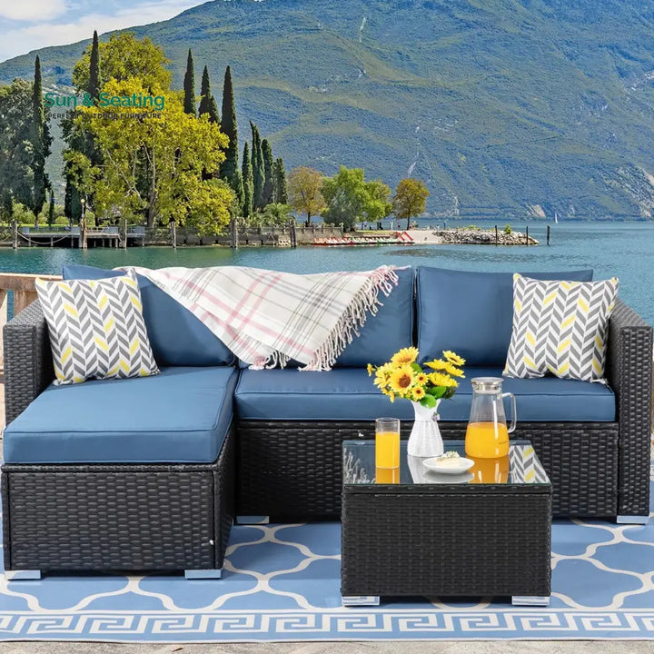 Ment Outdoor Sofa Set 4 Seater and 1 Center Table Set (Black) Blue Sofa Sets