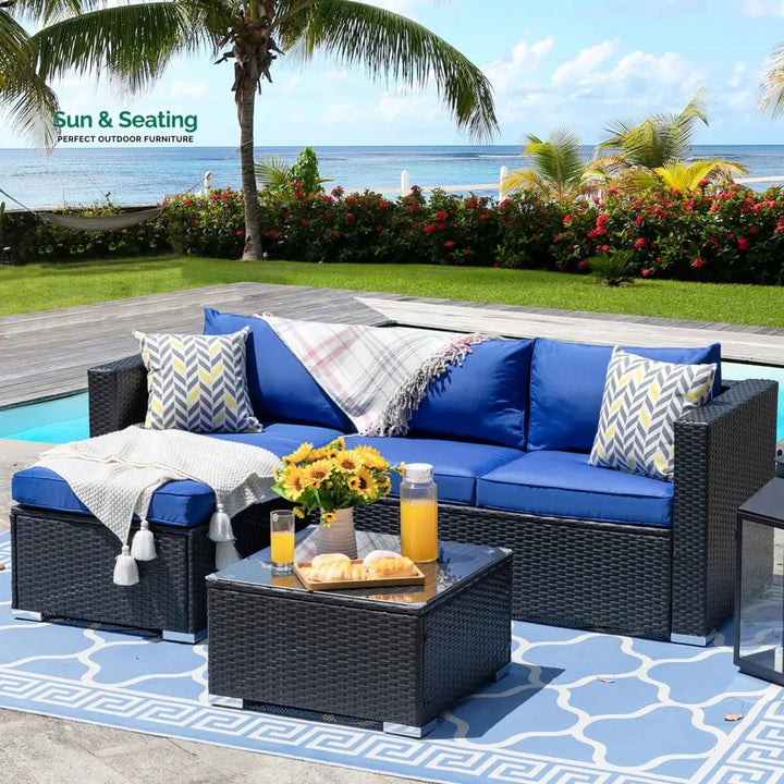 Ment Outdoor Sofa Set 4 Seater and 1 Center Table Set (Black) Navy Blue Sofa Sets