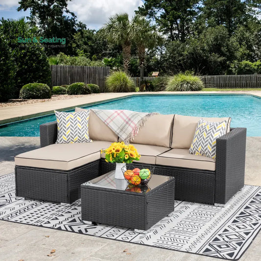 Ment Outdoor Sofa Set 4 Seater and 1 Center Table Set (Black) Off White Sofa Sets