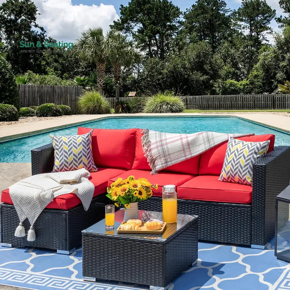 Ment Outdoor Sofa Set 4 Seater and 1 Center Table Set (Black) Red Sofa Sets