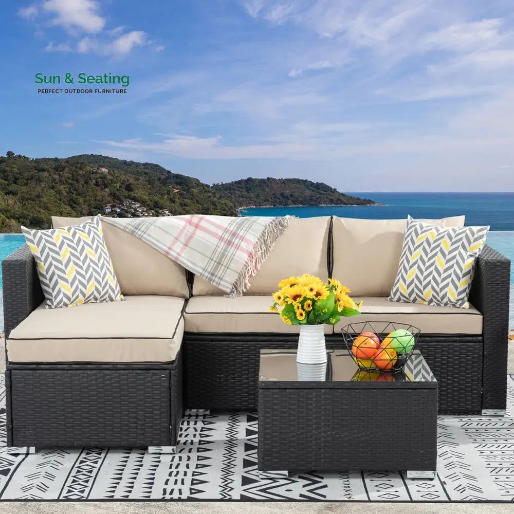 Ment Outdoor Sofa Set 4 Seater and 1 Center Table Set (Black) Sofa Sets